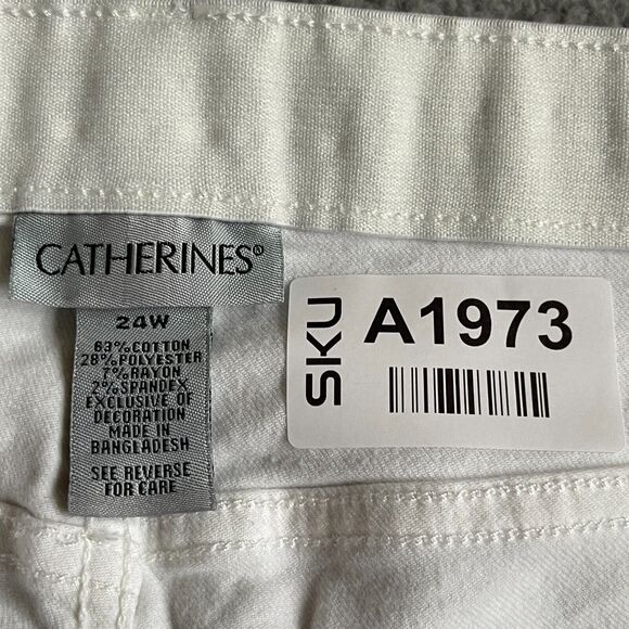 Catherines Crop Jeans Women Size 24W White Pocket Cotton Embroidery - Picture 2 of 14